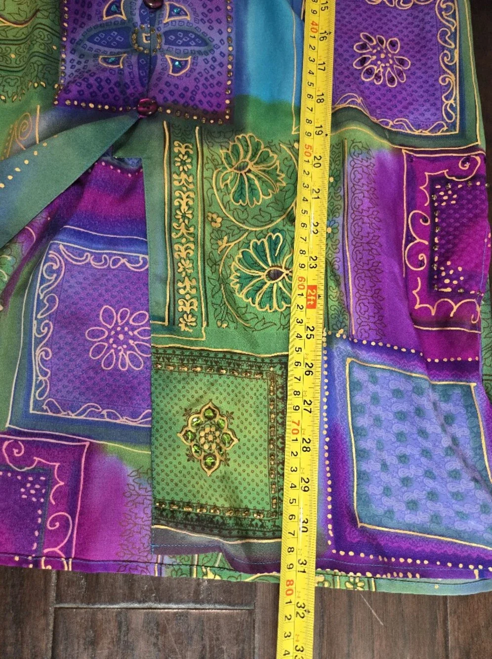Vintage Diane Gilman 100% Silk Tunic M Jewel Tone Patchwork Art to Wear Y2K